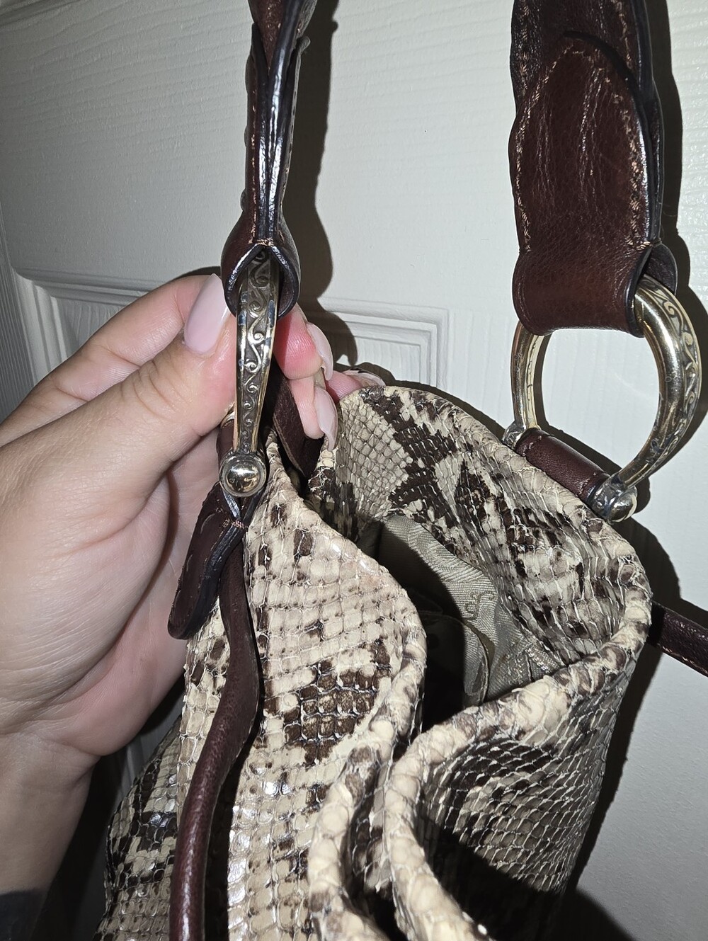 Brighton Python Snake Embossed Leather Bag - Picture 4 of 16
